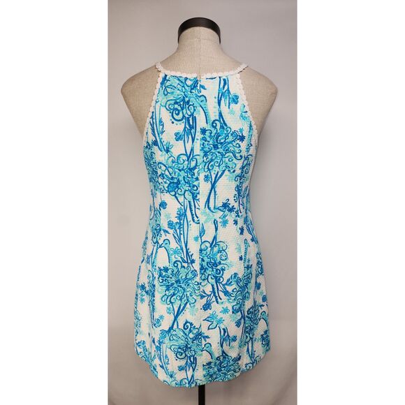 Lily Pulitzer Blue & White Pearl Lace Neck Shift Dress Size 8 - Picture 2 of 7